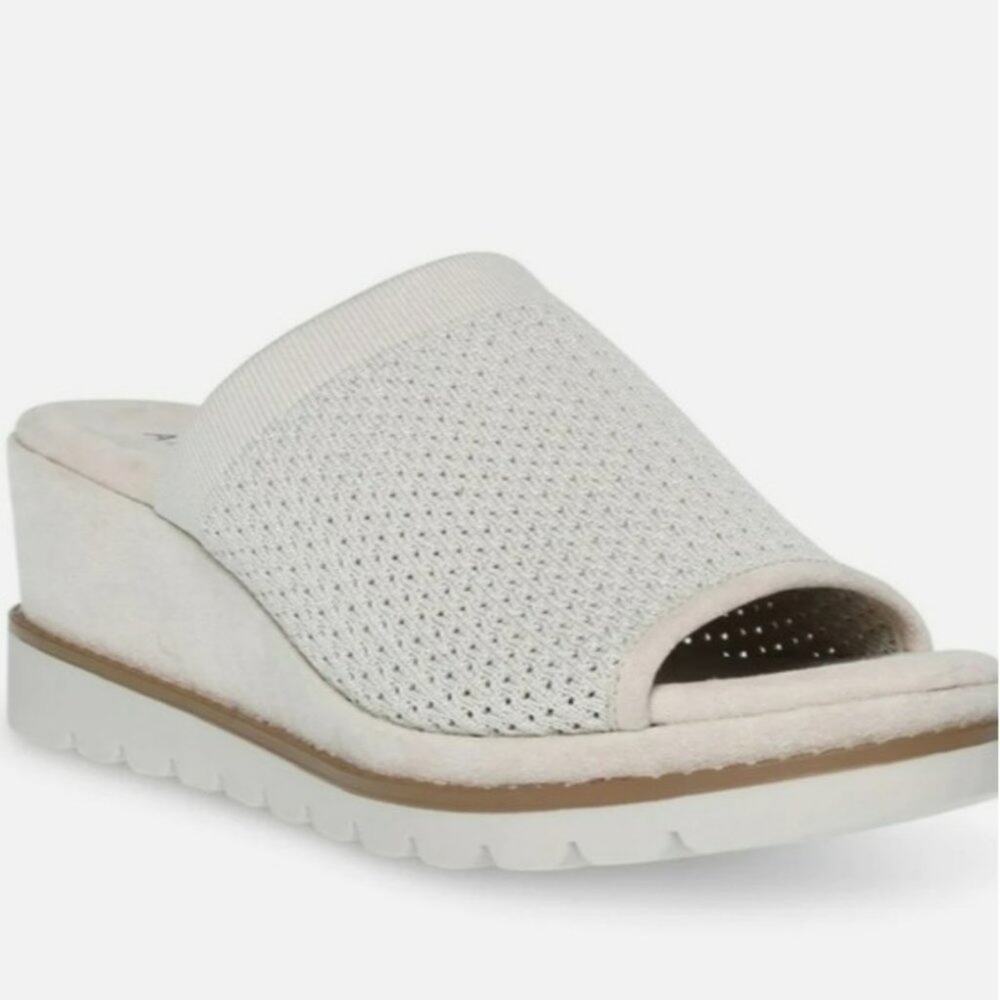 Anne Klein Hannah Wedge Slide Mules Beige Size 6 Comfort Slip On Work Casual